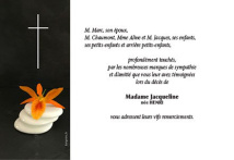 Faire-part décès -deuil- remerciement Pierre Orchidee orange Croix